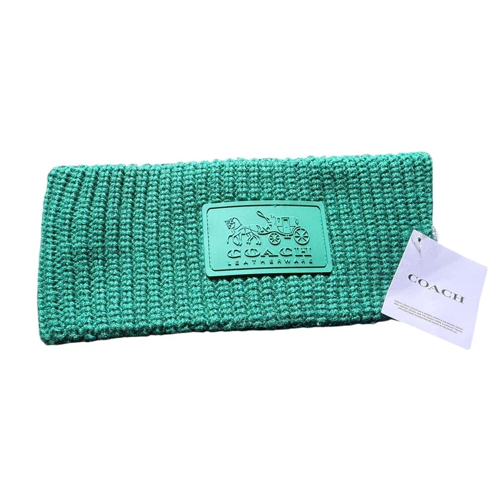 COACH NY WOOL BLEND HEADBAND LEATHER PATCH IN LIGHT PINE OS